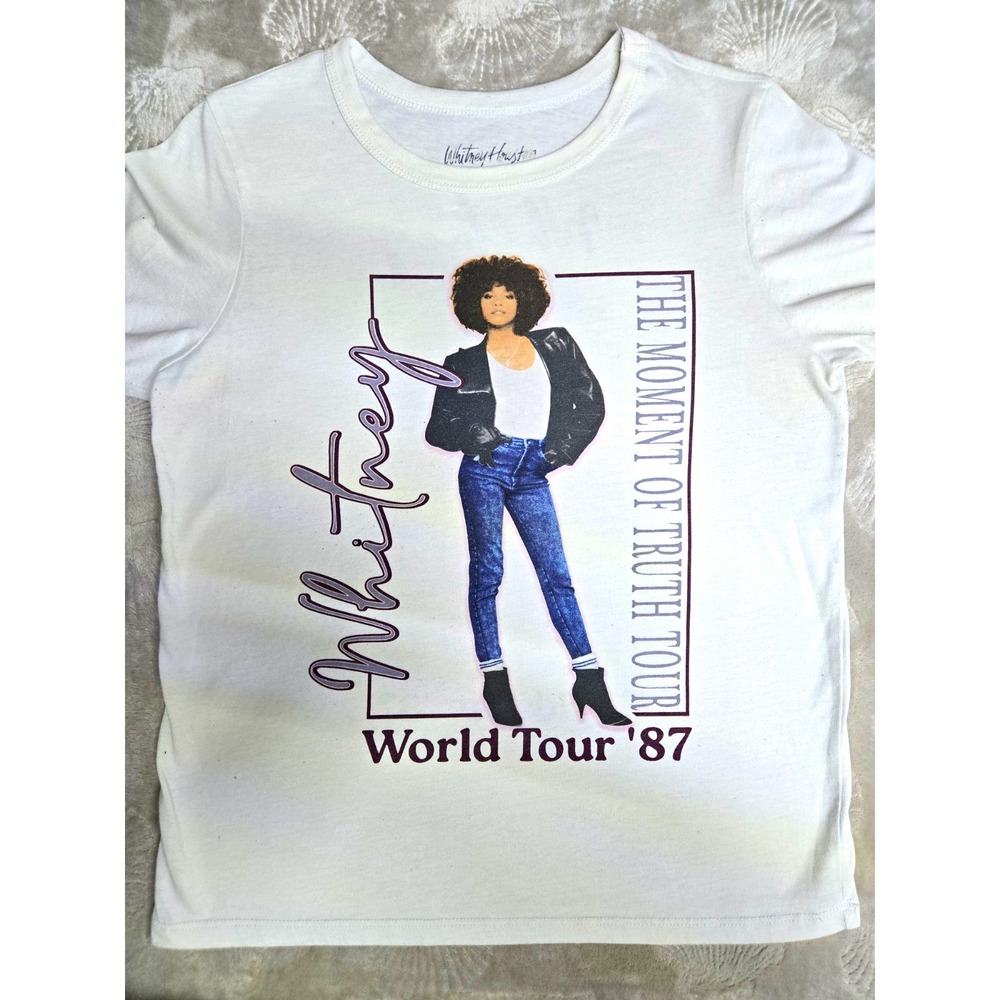 Whitney Houston The Moment of Truth World Tour 1987 White Graphic Tee S
